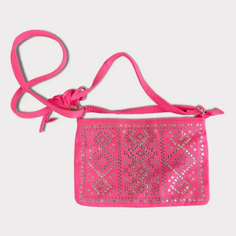 Lot of 2 Justice Purses Pink with Straps and White Blue Cheetah Print